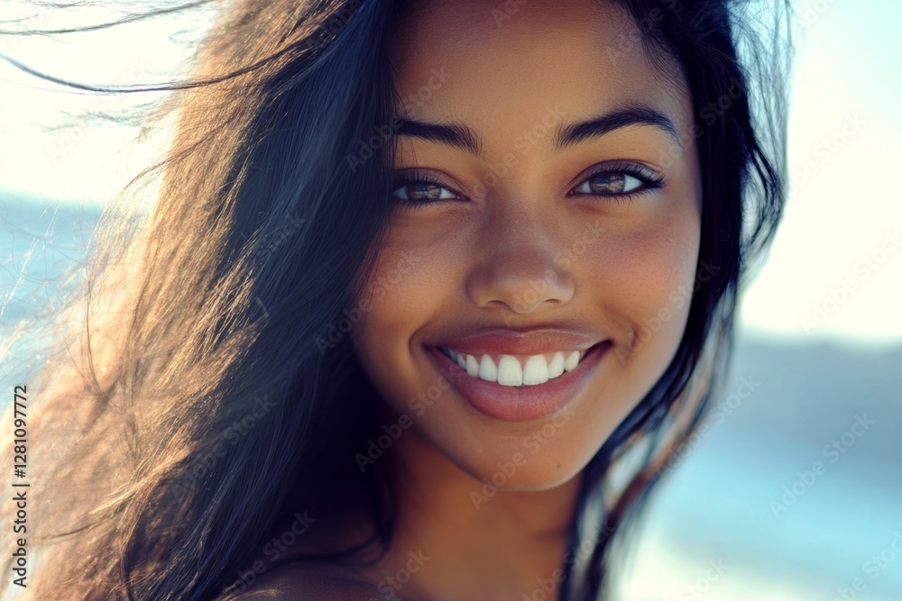 Pretty smiling mixed-race girl - for ads, magazine ad and digital use. Long hairdo - straight hair. Commercial commercial concept layout art. African model advertising vibrancy. Long hair art. Pretty smiling mixed-race girl - for ads, magazine ad and digital use. Long hairdo - straight hair. Commercial commercial concept layout art. African model advertising vibrancy. Long hair art.