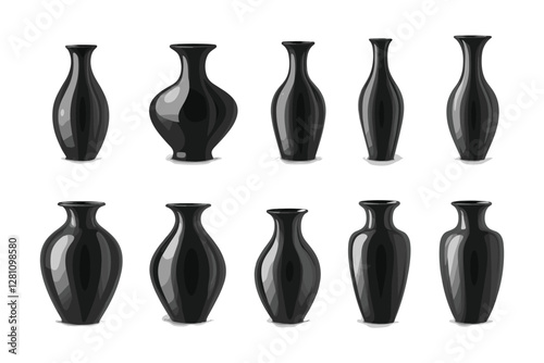 Vector set of black vase isolated on a white background