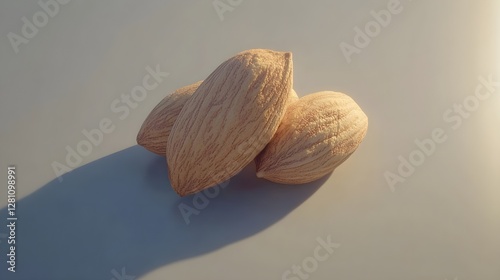 Isolated Few Almonds on White Background with No Shadow Beneath