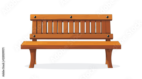 Wooden bench. Cartoon garden backyard or city park bench flat vector illustration. Modern wood garden furniture