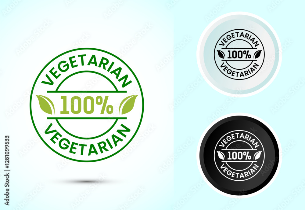 Fototapeta premium 100 percent vegetarian icon design illustration, Vegan product label badge