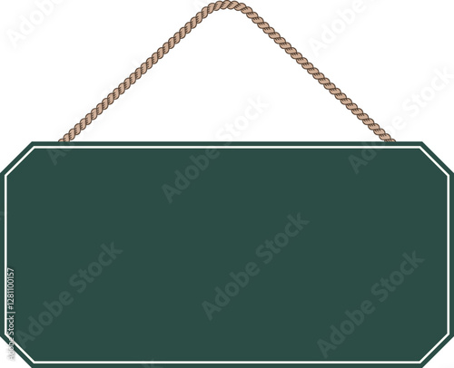Illustration of a hanging sign board with blank copy space. Empty sign board with rope for your design. 