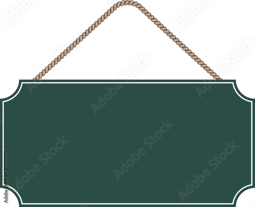 Illustration of a hanging sign board with blank copy space. Empty sign board with rope for your design. 