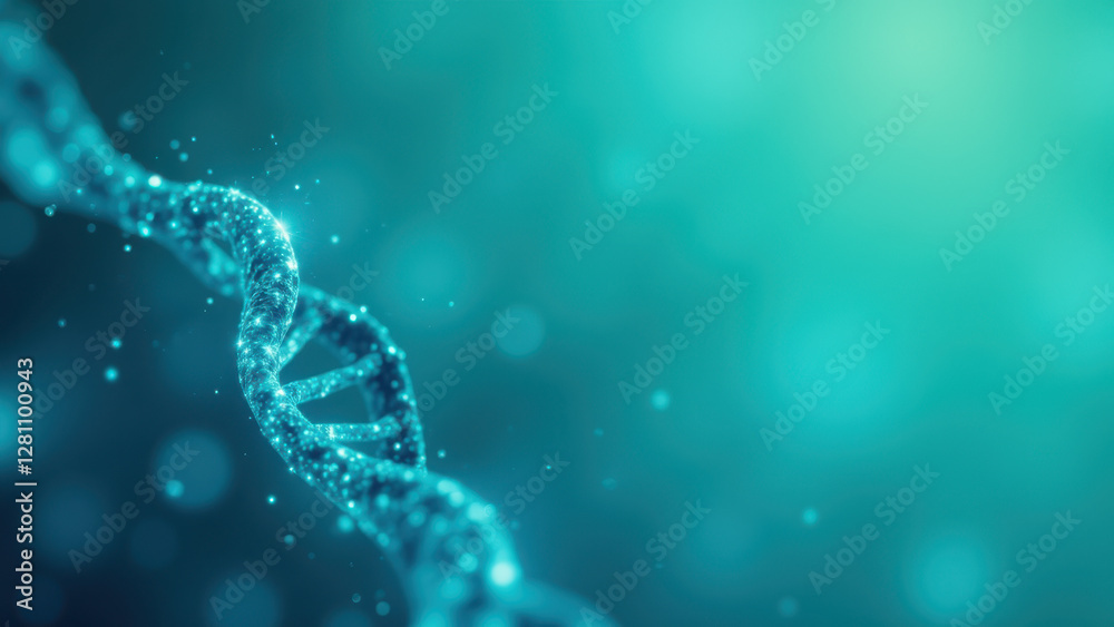 Close-up image of a single strand of DNA with an abstract blue background. Close-up image of a single strand of DNA with an abstract blue background.