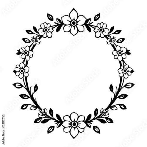 Minimalist floral wreath in a circle.