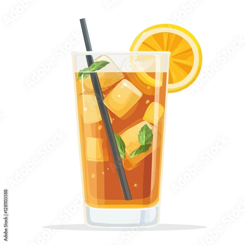 Flat vector long island iced tea, minimalist design, isolated on a white background.

