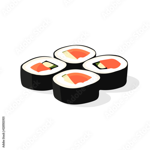 Flat vector maki rolls, minimalist design, isolated on a white background.

