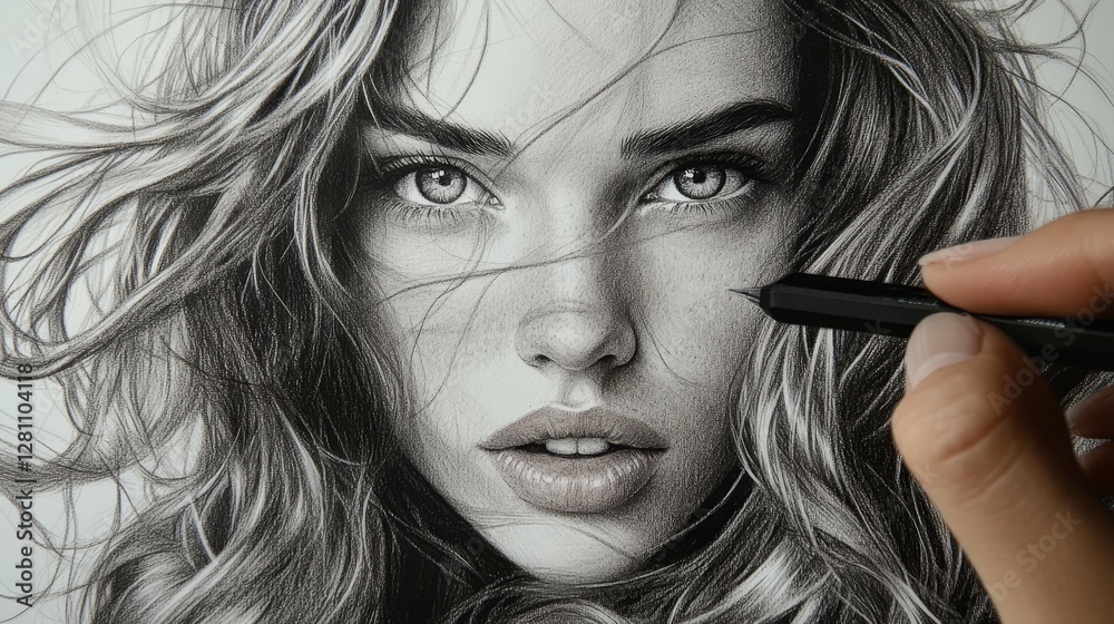 Obraz premium Captivating Portrait of a Woman with Wavy Hair and Expressive Eyes