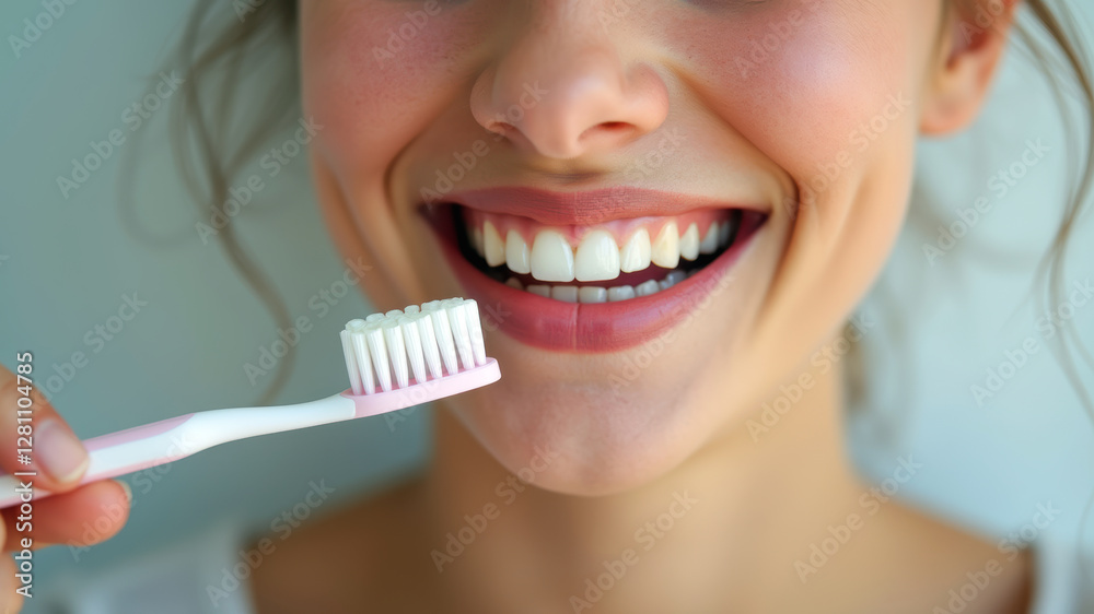 Modern Dental Hygiene. Smiling Face Brushing Teeth with Care and Confidence Modern Dental Hygiene. Smiling Face Brushing Teeth with Care and Confidence