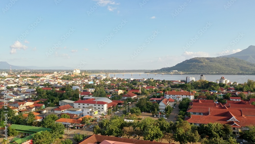 Fototapeta premium drone view Phou Sa Lao and Pakse champasack laos