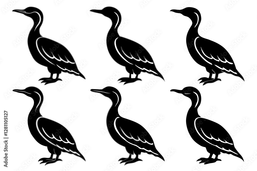 Fototapeta premium Cormorant Bundle Elegant Line Art Vector