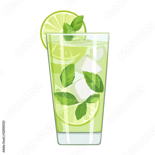Flat vector mojito, minimalist design, isolated on a white background.

