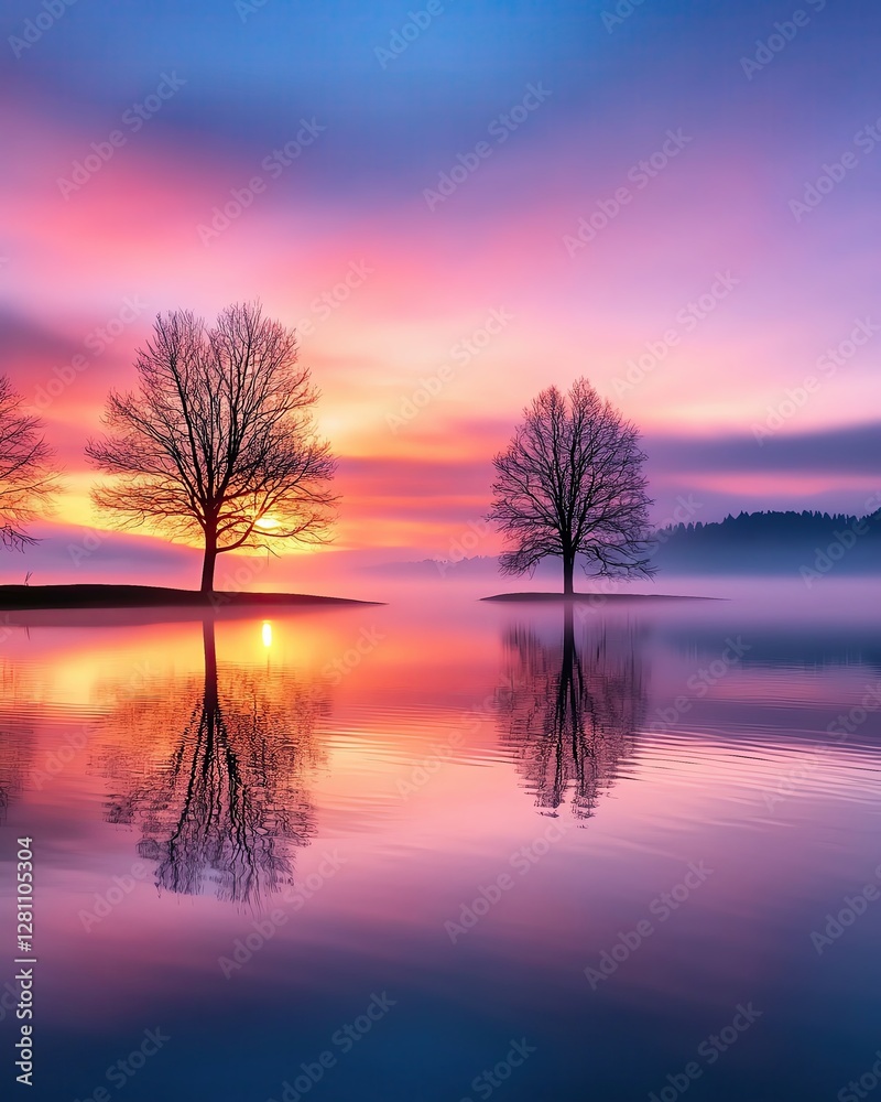 Serene sunset over tranquil lake with reflections. Serene sunset over tranquil lake with reflections.