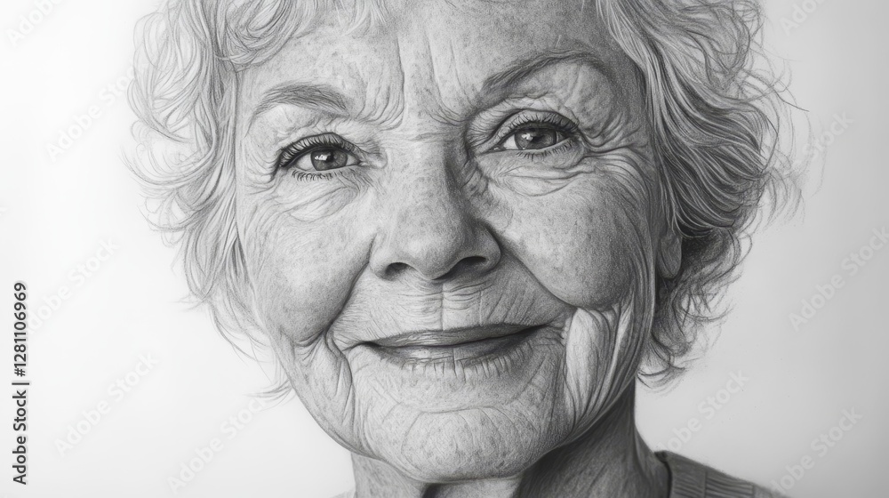 Detailed Portrait of Elderly Woman with Soft Smile and Expressive Eyes Detailed Portrait of Elderly Woman with Soft Smile and Expressive Eyes