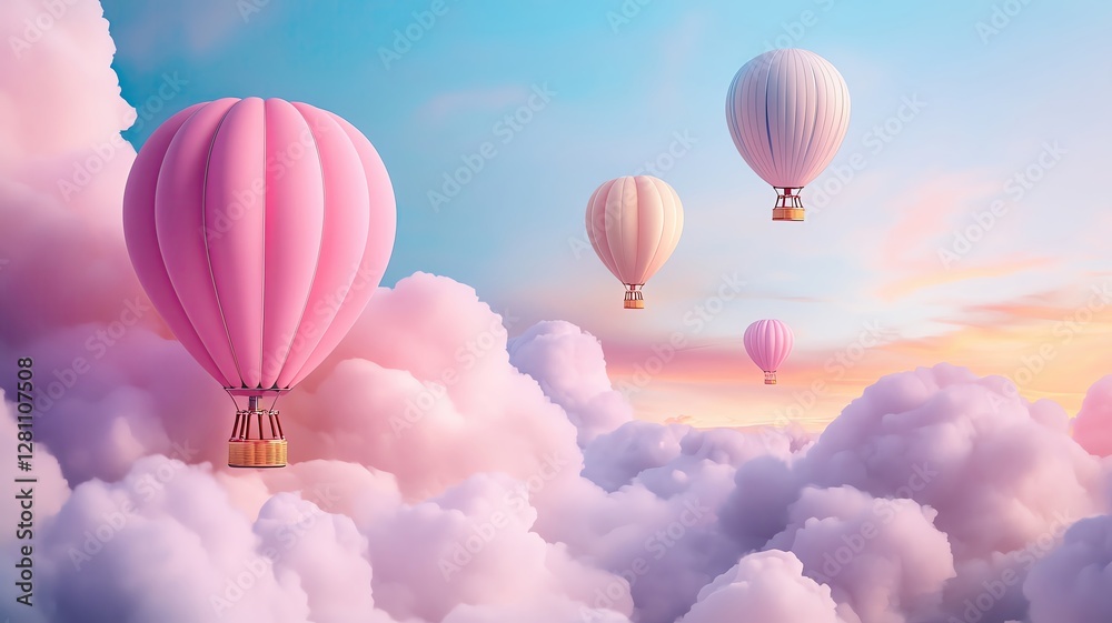 Obraz premium Colorful hot air balloons in blue sky.