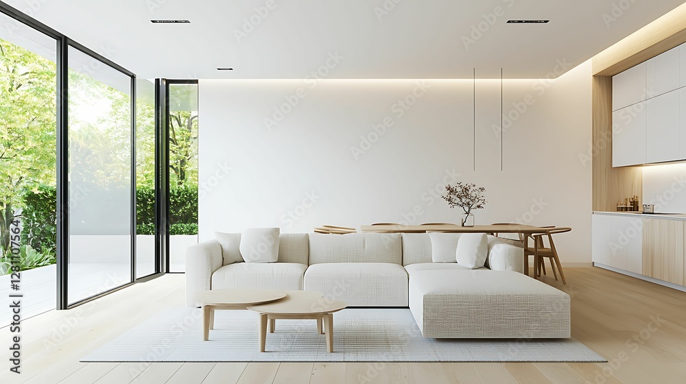 Fototapeta premium minimalist living room interior, design, living, room, patterns Modern living room with natural light