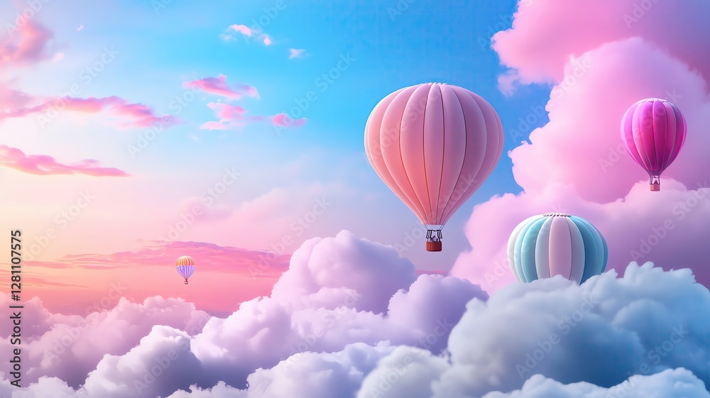 Fototapeta premium Colorful hot air balloons in dreamy clouds.