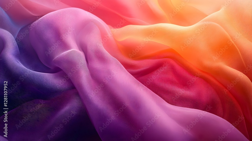 Obraz premium Close-up of a colorful, rainbow-hued fabric with smooth texture and soft folds. A stunning display of colors and elegance. Silk texture. Vibrant Rainbow Fabric Texture: A Symphony of Colors