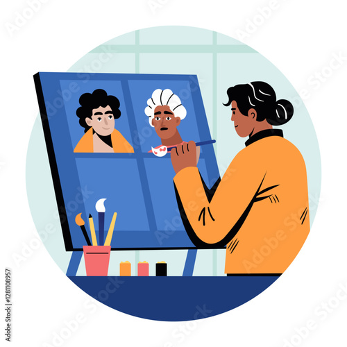 Portraitist make pictures, flat style illustration 