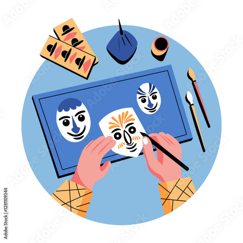 Painting masks with hands, flat style illustration 