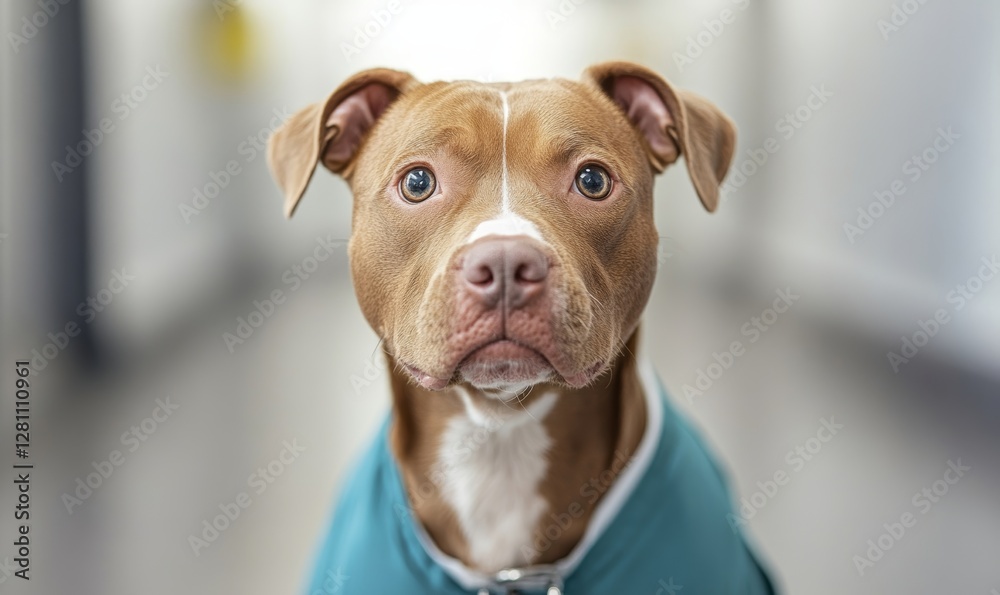 Adorable Pitbull in Doctor Scrubs with Funny Expression Looking Straight Ahead in a Hospital Setting, Generative AI Adorable Pitbull in Doctor Scrubs with Funny Expression Looking Straight Ahead in a Hospital Setting, Generative AI