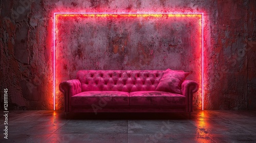 Neon pink lightning bolts dazzle a dark textured wall in a futuristic, sci-fi-inspired environment, producing an electrifying, high-tech feel