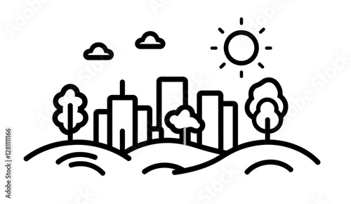Black line icon for land vector illustration, landscape design, terrain outline, geography symbol, nature vector, environmental map, topography, nature icon, line art, cartography