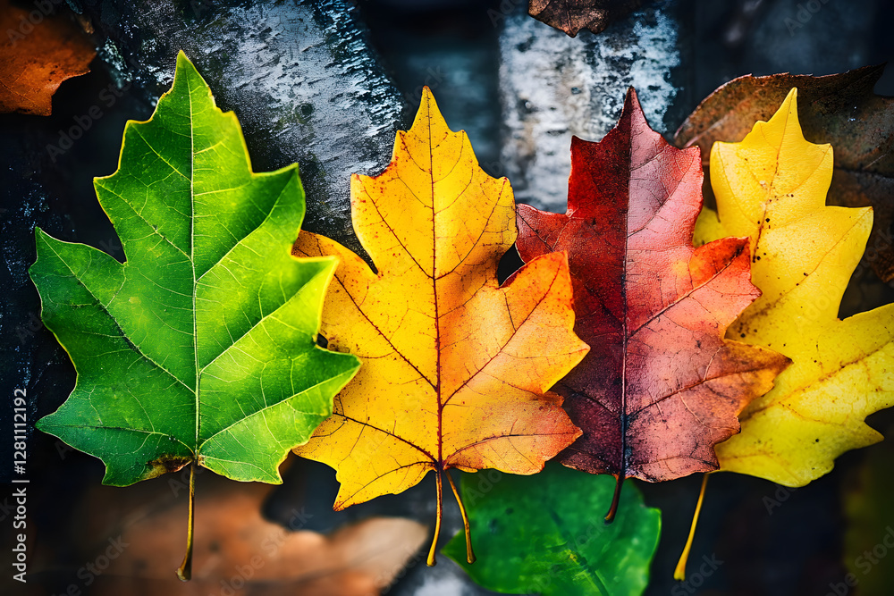 Four seasons, leaves of trees in different seasons: fall, winter, spring, summer. Four seasons, leaves of trees in different seasons: fall, winter, spring, summer.