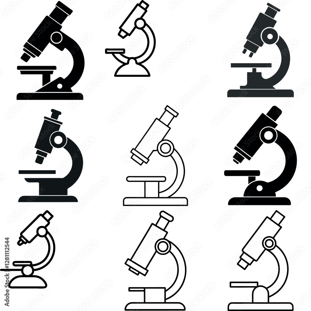 Obraz premium A set of microscope vector silhouette, isolated white background