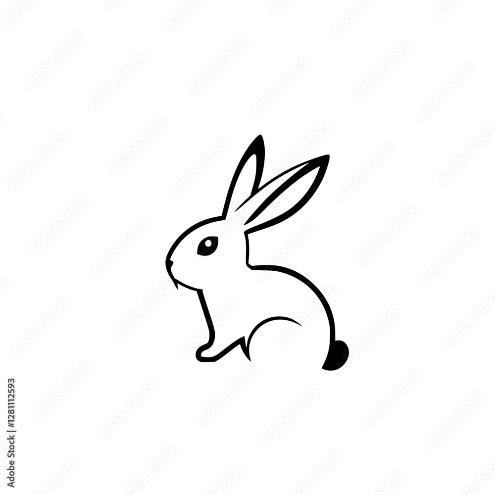 Fototapeta premium Minimalist outline illustration of a sitting rabbit on a white backdrop, embodying simplicity.