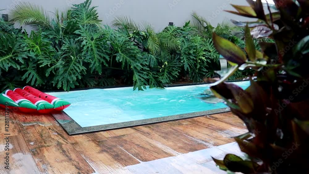pai e filha se divertem na piscina 