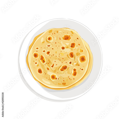 Flat vector paratha, minimalist design, isolated on a white background.

