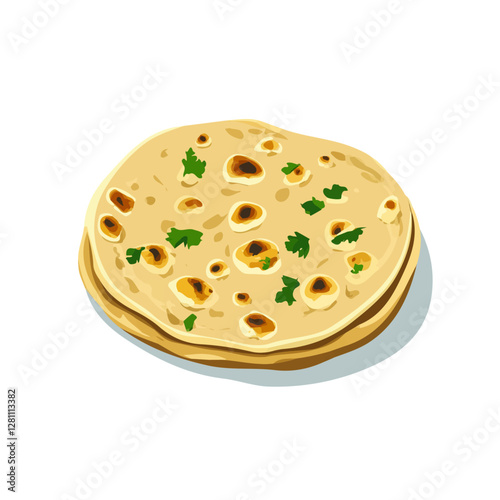 Flat vector paratha, minimalist design, isolated on a white background.

