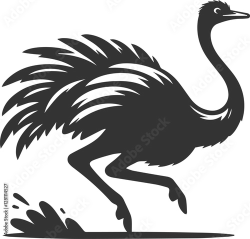Ostrich running at full speed animal silhouette vector