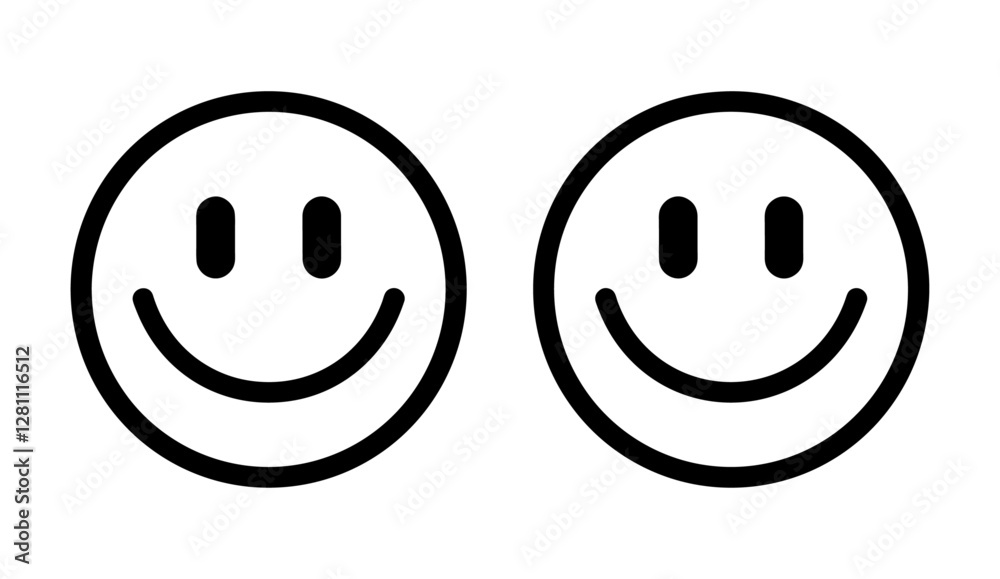 Fototapeta premium Happy smiley face emoji line art icon for apps and websites, vector emoticon icons for satisfaction rate, emotion from happy to sad, feedback rating, outline emoji, black and white icon
