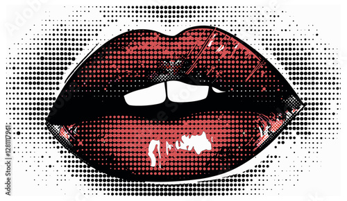 Vector abstract female lips, retro halftone vector, pop art, vintage style, graphic illustration, mouth close-up, beauty icon, artistic design, modern artwork, dotted texture, fashion element, poster