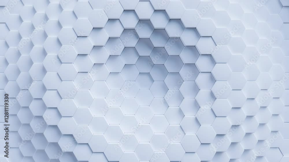 abstract white 3d hexagon background, 4k seamless loop