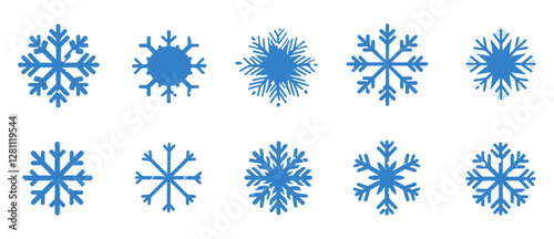 Snowflake vector set, blue snowflakes icons, black snowflake, winter snowflake template, abstract snowflake icon, isolated snowflakes, Christmas ice pattern, geometric snowflakes,