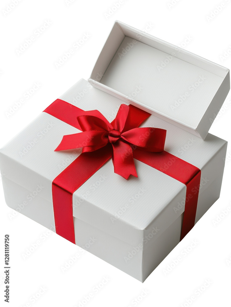 Fototapeta premium Gift box with red ribbon, white background