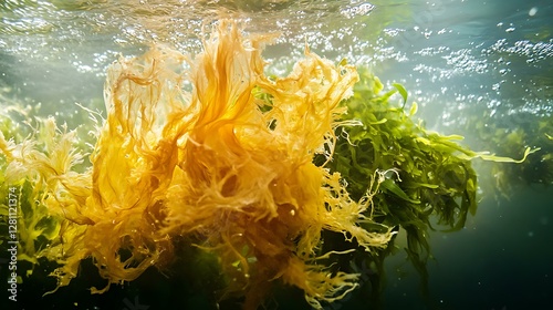 Close-up of fresh sea moss submerged in water, preparing for use in smoothies and herbal remedies photo