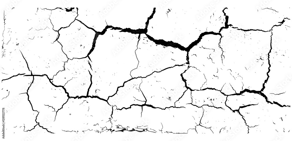 Obraz premium Vector old wall, black and white cracked wall, grungy transparent texture, grunge wall paint effect, distressed paint crack texture, broken surface background, abstract marble, concrete surface print