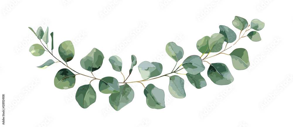 Vector watercolor wreath with green eucalyptus branches, greenery clipart for wedding invitation, greeting cards, save the date, stationery design, hand drawn illustration, botanical frame