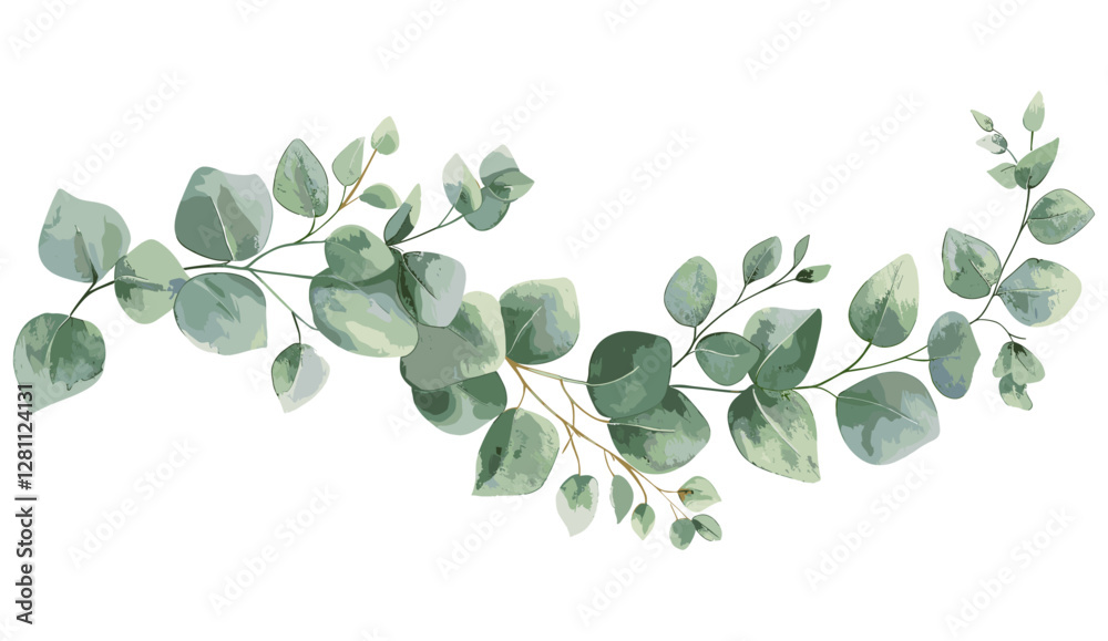 Αυτοκόλλητο Watercolor vector wreath with eucalyptus leaves and branches, greenery clipart f