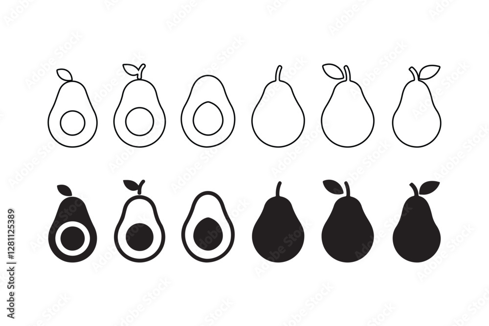 Avocado Icon Set – Fresh and Healthy Superfood Vector Collection. Minimal Avocado Icons – Organic and Nutritious Food Illustrations. Green Avocado Vector Set – Flat and Outline Style Fruit Icons Avocado Icon Set – Fresh and Healthy Superfood Vector Collection. Minimal Avocado Icons – Organic and Nutritious Food Illustrations. Green Avocado Vector Set – Flat and Outline Style Fruit Icons