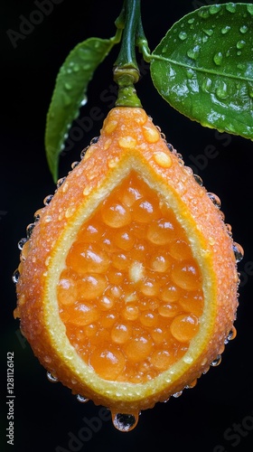 Vibrant Fresh Ugli Fruit Levitating Against Black Background: Close-Up of Dew-Kissed Citrus Reflecting Juicy Texture, Freshness, Healthy Eating, Generative AI