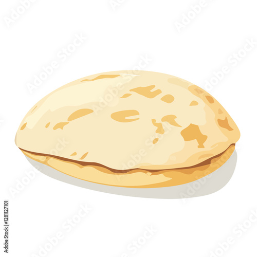 Flat vector pita bread, minimalist design, isolated on a white background.

