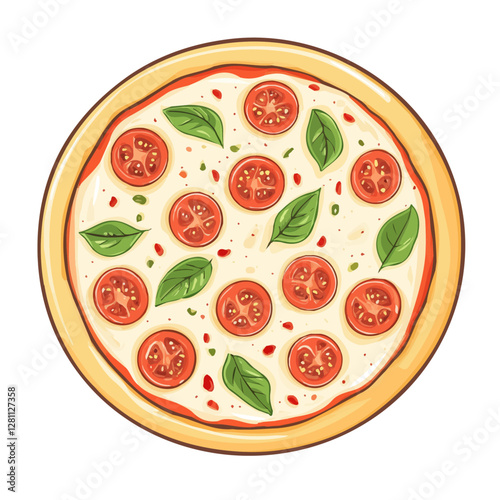 Flat vector pizza margherita, minimalist design, isolated on a white background.

