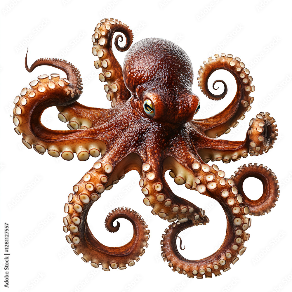 Obraz premium Highly Detailed and Realistic Octopus Illustration with Textured Skin and Intricately Curled Tentacles – Perfect for Marine-Themed Art and Designs