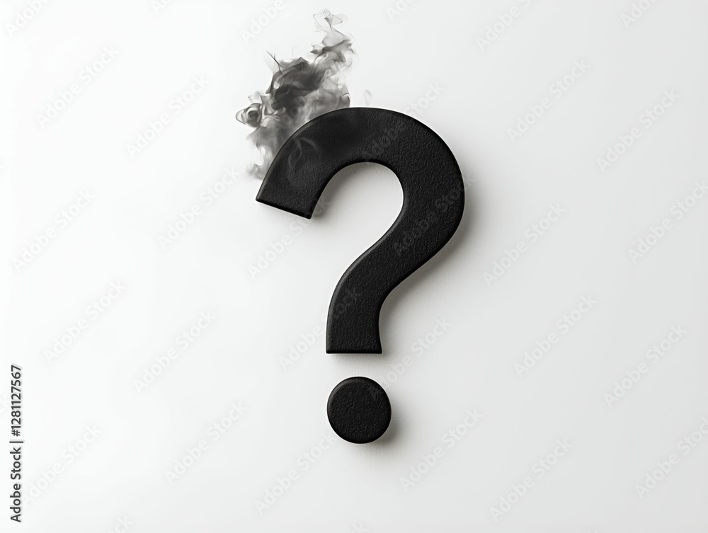 Question mark symbol minimal concept. A black question mark with smoke effect on a white background. Question mark symbol minimal concept. A black question mark with smoke effect on a white background.