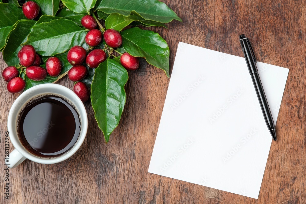 A classic writing scene with a crisp white paper and black pen, placed neatly on a natural wooden surface for a warm tone A classic writing scene with a crisp white paper and black pen, placed neatly on a natural wooden surface for a warm tone